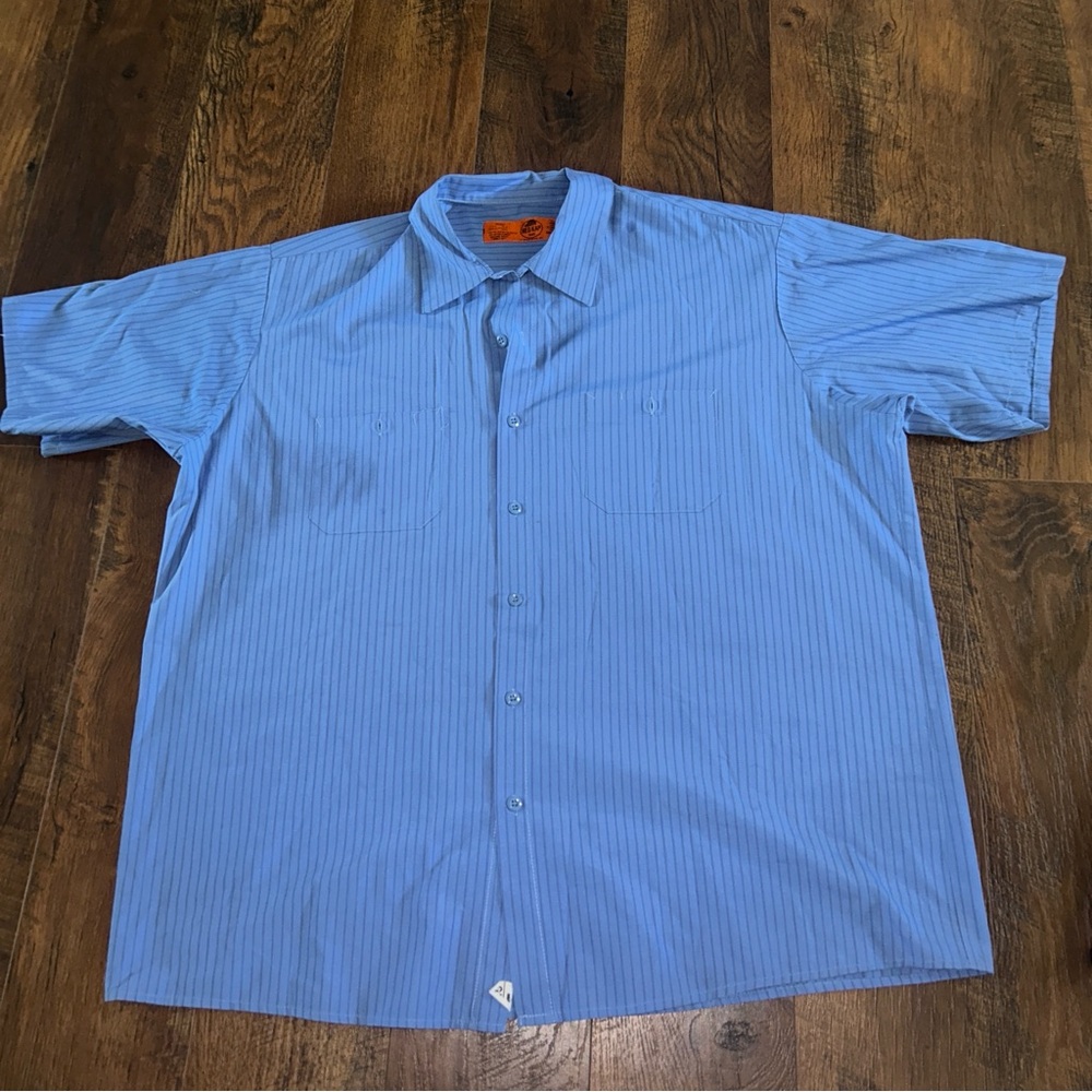 Red Kap Men's Blue Striped Button Down Shirt